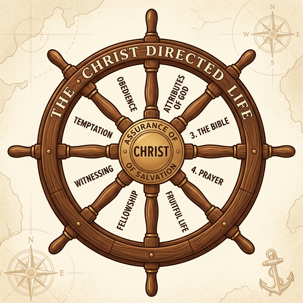 Ship's wheel with CHRIST at center - PRAYER spoke highlighted